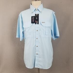 Tiger Hill Shirt Mens Medium Blue Performance Poplin Fishing Vented Button Front